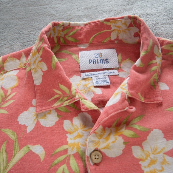 28 Palms Men Pink Floral Hawaiian Shirt Size XL Silk Linen Tropical Short Sleeve - Picture 3 of 13